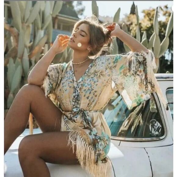 NWT Spell And The Gypsy Willow Tassel Dress Mini Floral Kimono Sleeve Size Med - Picture 1 of 16